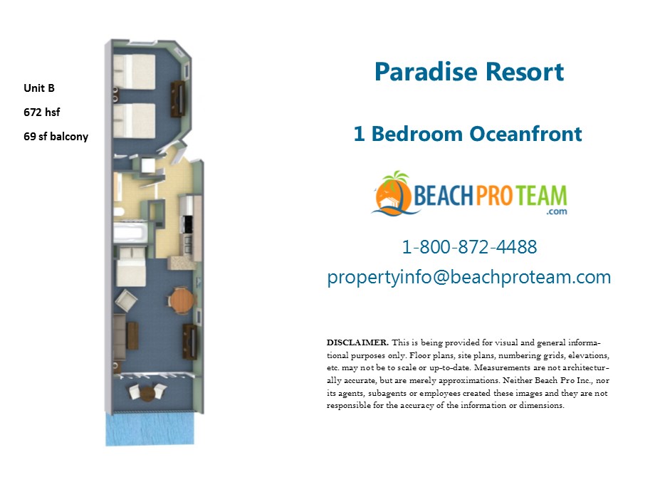 Paradise Resort Floor Plan B - 1 Bedroom Oceanfront